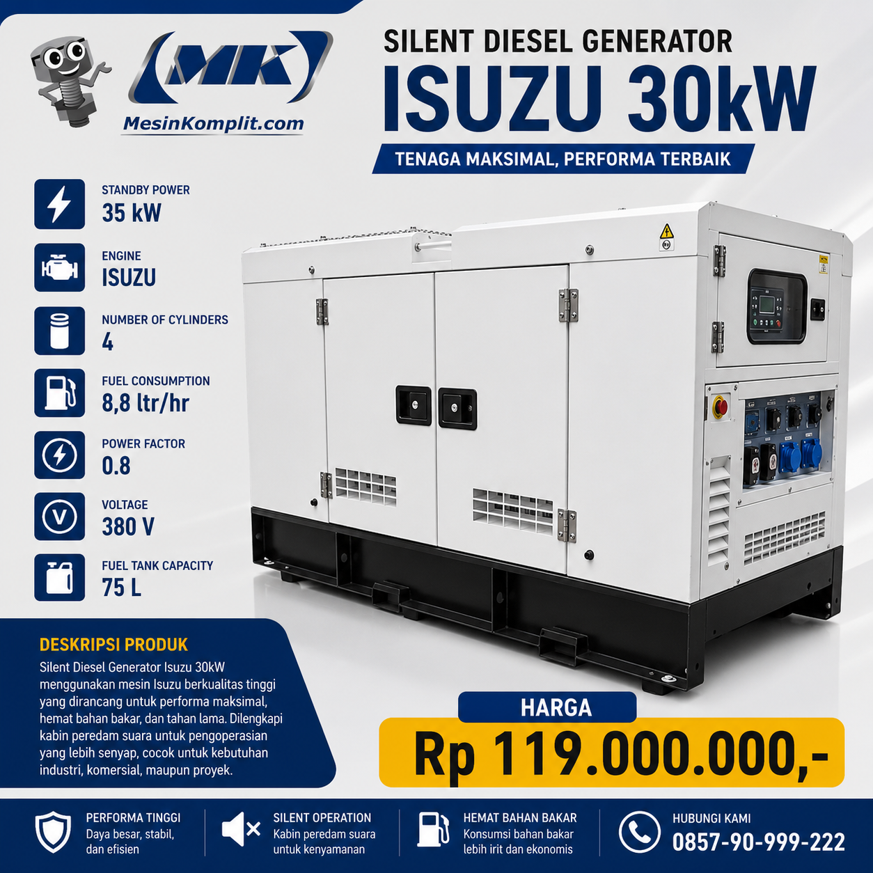 Genset Silent Diesel 30kw...